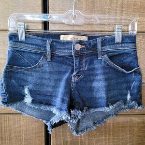 HOLLISTER SHORT SHORTS LOW RISE DARK DISTRESSED DENIM MINI SHORT Y2K FESTIVAL 26